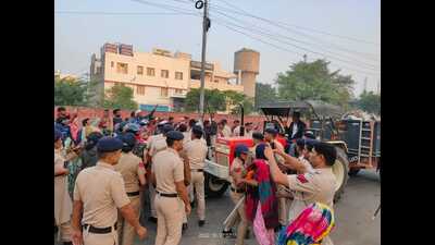 Police use mild lathi charge to disperse striking sanitation workers in Hisar