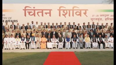 Dignitaries at the two-day Chintan Shivir presided over by union home minister Amit Shah at Surajkund in Haryana on Thursday. (Sourced) Dignitaries at the two-day Chintan Shivir presided over by union home minister Amit Shah at Surajkund in Haryana on Thursday. (Sourced)