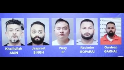 The six accused arrested in the case by Peel Regional Police. (Video grab/Twitter) The six accused arrested in the case by Peel Regional Police. (Video grab/Twitter)