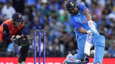 Rohit Sharma hits a six during the T20 World Cup 2022 match between India and the Netherlands in Sydney. (AP) Rohit Sharma hits a six during the T20 World Cup 2022 match between India and the Netherlands in Sydney. (AP)