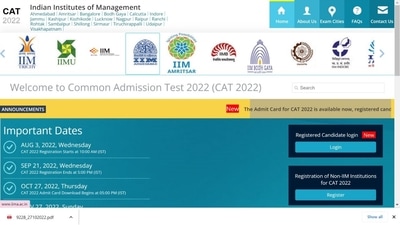 CAT 2022 admit card: Candidates who have applied for the IIM entrance test can download their admit cards from the official website, iimcat.ac.in. (iimcat.ac.in) CAT 2022 admit card: Candidates who have applied for the IIM entrance test can download their admit cards from the official website, iimcat.ac.in. (iimcat.ac.in)