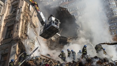 Russia-Ukraine War: Firefighters work after a drone attack on buildings in Kyiv, Ukraine. (AP)