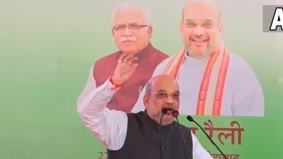 Union home minister Amit Shah in Faridabad on Thursday. (ANI) Union home minister Amit Shah in Faridabad on Thursday. (ANI)