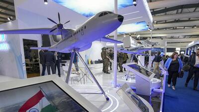 Gandhinagar: An exhibit of Tata Advanced Systems Limited (TASL) C-295 transport aircraft during the 12th edition of DefExpo, in Gandhinagar on October 1 (PTI File)