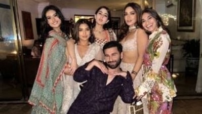 Nysa Devgan posed for the camera with Sara Ali Khan and Bhumi Pednekar. For the festival, Sara wore a colourful dress while Bhumi opted for a silver lehenga. Instagram/Orhan Awatramani 