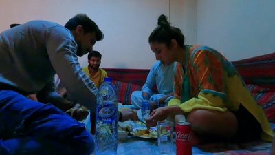 Shehnaaz Gill enjoys her meal in desi style in Dubai Shehnaaz Gill enjoys her meal in desi style in Dubai