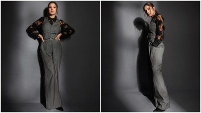 Lastly, the black-coloured sheer shirt comes decorated in floral lace work, a collared neckline, button closures on the front, full-length sleeves, and closed cuffs. (Instagram) Lastly, the black-coloured sheer shirt comes decorated in floral lace work, a collared neckline, button closures on the front, full-length sleeves, and closed cuffs. (Instagram)