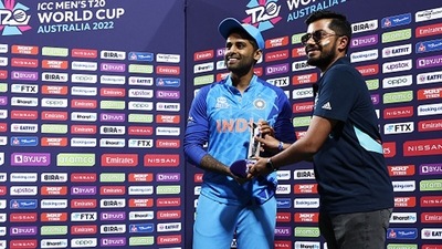 Suryakumar Yadav's voice was captured by the mic as he collected his Player of the Match award (Getty) Suryakumar Yadav's voice was captured by the mic as he collected his Player of the Match award (Getty)