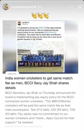 Anushka Sharma celebrates BCCI's verdict to end discrimination in cricket with clapping emojis given as a token of appreciation. Anushka Sharma celebrates BCCI's verdict to end discrimination in cricket with clapping emojis given as a token of appreciation.