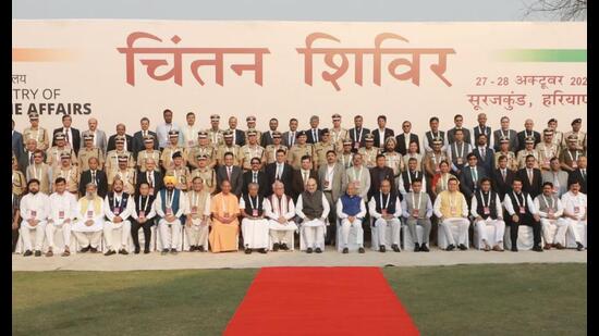 Dignitaries at the two-day Chintan Shivir presided over by union home minister Amit Shah at Surajkund in Haryana on Thursday. (Sourced)