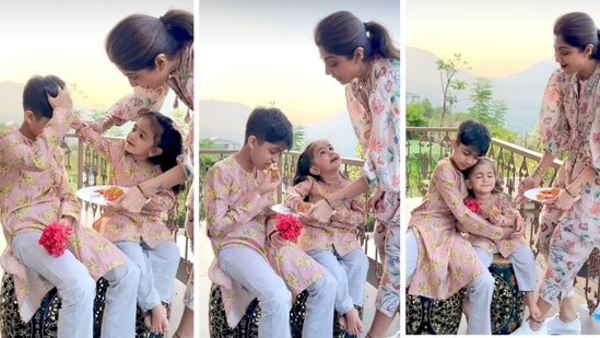 Shilpa Shetty's daughter Samisha celebrates Bhai Dooj, twins with Viaan |  Bollywood - Hindustan Times