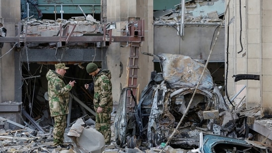 Russia-Ukraine War: A view shows the city administration building hit by recent shelling in the course of Ukraine-Russia conflict, in Donetsk.(Reuters)