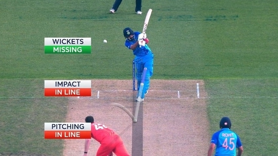 Snapshot of KL Rahul's LBW with the ball missing the leg stump after TV replays were shown. (twitter/@mufaddal_vohra)