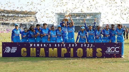 File photo of India women's team with the Asia Cup trophy