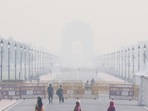 A thick layer of smog covers Kartavya Path in the morning, in New Delhi on Friday. (ANI Photo)