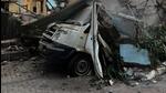 A scrapped vehicle parked adjacent to the demolition site was totally crushed under debris and two more vehicles parked opposite to the sites were also damaged. (HT PHOTO) A scrapped vehicle parked adjacent to the demolition site was totally crushed under debris and two more vehicles parked opposite to the sites were also damaged. (HT PHOTO)