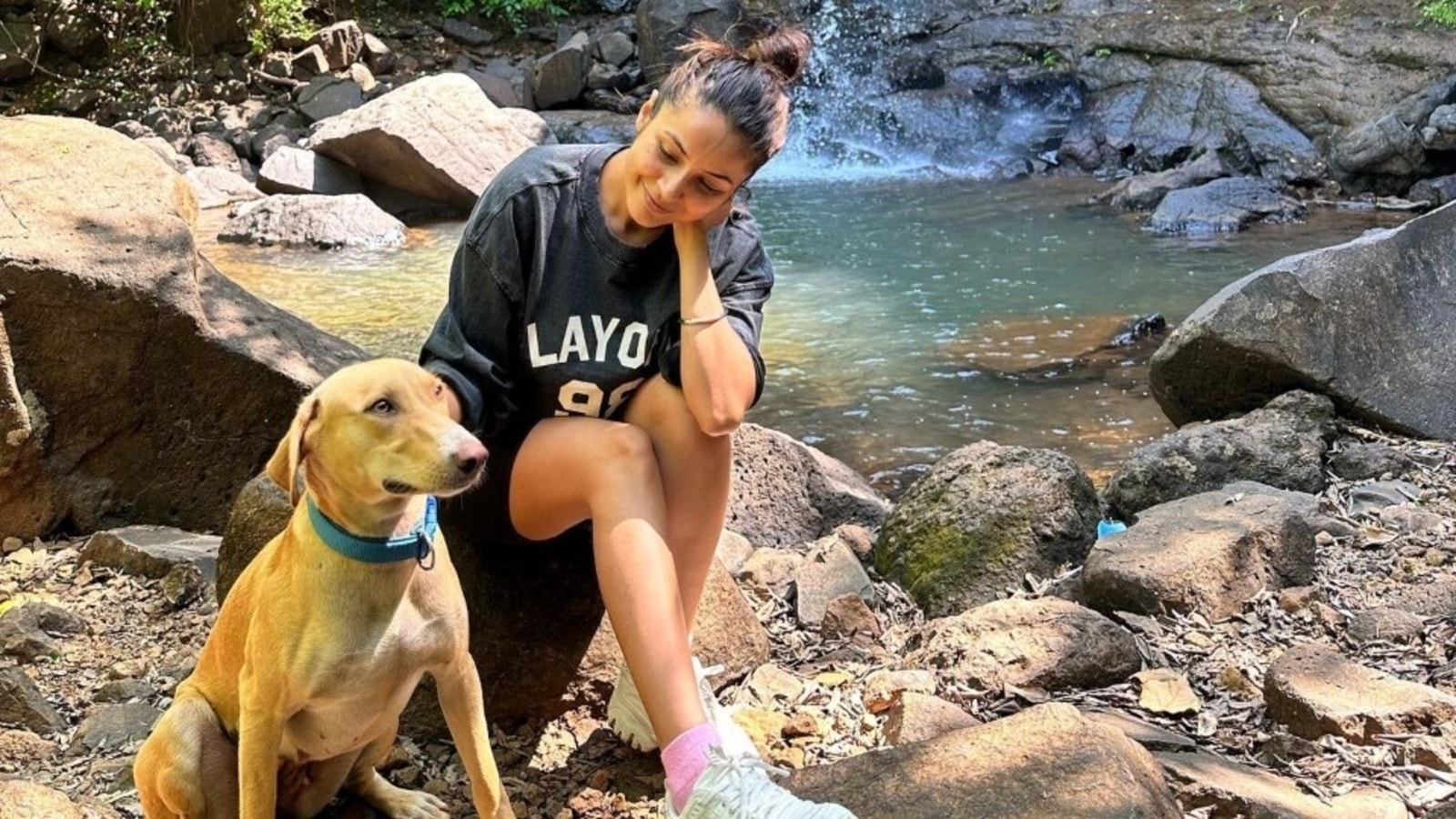 Shehnaaz Gill's latest pics from getaway featuring a cute dog and waterfall will motivate you to take a vacation