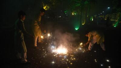 People burst firecrackers as they celebrate Diwali, at Vashi, on October 24. (HT PHOTO) People burst firecrackers as they celebrate Diwali, at Vashi, on October 24. (HT PHOTO)