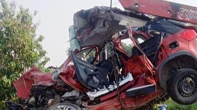 The SUV was badly damaged and both vehicles fell into a roadside ditch. (HT Photo)