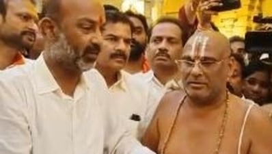 Bandi Sanjay Kumar, the BJP’s Telangana chief, performs a ritual.