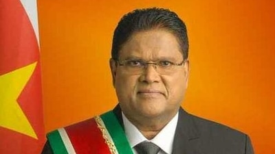 Chandrikapersad "Chan" Santokhi was elected as Suriname's (South American country) President. Earlier in 1991, Santokhi was appointed as the Police Chief after he finished his studies at the police academy in the Netherlands. (ANI)