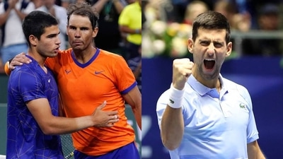 Rafael Nadal with Carlos Alcaraz; Novak Djokovic