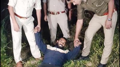 Ghaziabad, India – October 28, 2022: A Ghaziabad-based national wrestling player Arun was allegedly killed by a man named Chiranjeev Sharma alias Kallu Pandit earlier this week. Pandit was shot in the legs during an encounter conducted by the Ghaziabad Police near Farukhnagar, in Ghaziabad, India, on Friday, October 28, 2022. (Photo by Sakib Ali/ Hindustan Times). Ghaziabad, India – October 28, 2022: A Ghaziabad-based national wrestling player Arun was allegedly killed by a man named Chiranjeev Sharma alias Kallu Pandit earlier this week. Pandit was shot in the legs during an encounter conducted by the Ghaziabad Police near Farukhnagar, in Ghaziabad, India, on Friday, October 28, 2022. (Photo by Sakib Ali/ Hindustan Times).