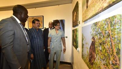 Mumbai, India - October 28, 2022: (L to R) Kenyan High Commissioner Willy Bett, Mukul Wasnik and Yash Birla along with other dignitaries, during the inauguration of a photography exhibition on wildlife, at Jehangir Art Gallery, Kala Ghoda, in Mumbai, India, on Friday, October 28, 2022. (Photo by Anshuman Poyrekar/Hindustan Times) (Anshuman Poyrekar/HT PHOTO) Mumbai, India - October 28, 2022: (L to R) Kenyan High Commissioner Willy Bett, Mukul Wasnik and Yash Birla along with other dignitaries, during the inauguration of a photography exhibition on wildlife, at Jehangir Art Gallery, Kala Ghoda, in Mumbai, India, on Friday, October 28, 2022. (Photo by Anshuman Poyrekar/Hindustan Times) (Anshuman Poyrekar/HT PHOTO)