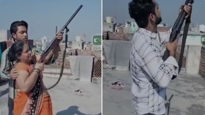 In a video, the man can be seen firing several rounds of a double-barreled gun and making his sister, brother, and mother do the same. (ANI)