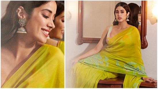 Janhvi Kapoor is all set to release her next big film Mili, a survival thriller. The actor has been going all out with the promotions of Mili which is slated to release on November 4. The actor is also very active on social media and often treats her fans with jaw dropping photos of herself in stylish fits. Recently, she went all desi and donned a beautiful green saree.(Instagram/@janhvikapoor)