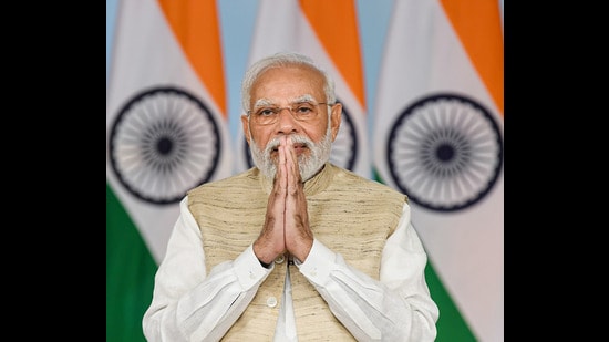 Prime Minister Narendra Modi was speaking via videoconference at the foundation stone laying ceremony for the expansion of ArcelorMittal Nippon Steel (AM/NS) India’s Hazira steel manufacturing facility in Gujarat. (PTI)