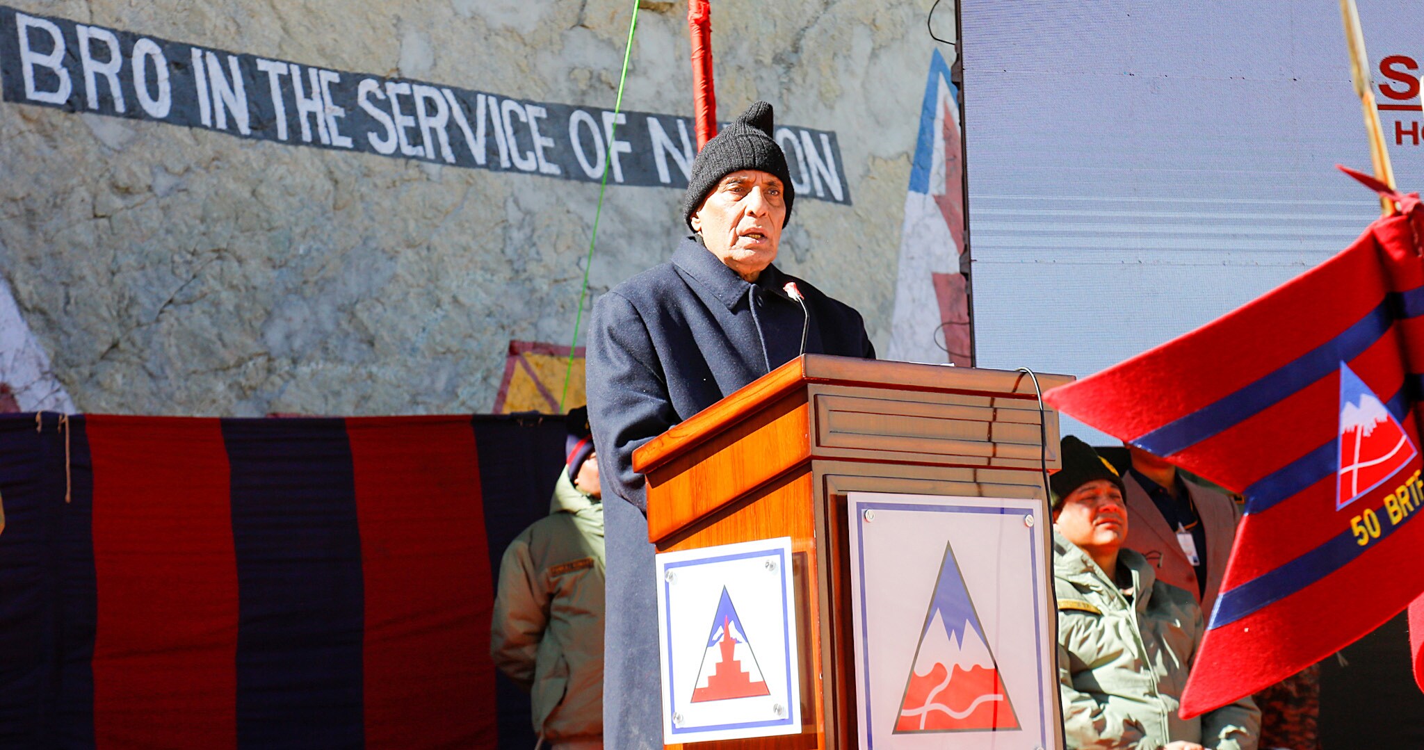 Defence minister Rajnath Singh addressing the gathering after inaugurating the 75 BRO infrastructure projects, at an event, in Ladakh on Friday. (ANI Photo) Defence minister Rajnath Singh addressing the gathering after inaugurating the 75 BRO infrastructure projects, at an event, in Ladakh on Friday. (ANI Photo)