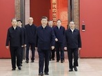 Chinese President Xi Jinping leads members of the Politburo of the CPC central committee. Chinese President Xi Jinping leads members of the Politburo of the CPC central committee.