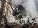 Russia-Ukraine War: Firefighters work after a drone attack on buildings in Kyiv, Ukraine.(AP) Russia-Ukraine War: Firefighters work after a drone attack on buildings in Kyiv, Ukraine.(AP)