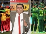 Zimbabwe players celebrate the win; the 'Fake Mr Bean'; Pakistan players during the match against Zimbabwe(Twitter/ICC) Zimbabwe players celebrate the win; the 'Fake Mr Bean'; Pakistan players during the match against Zimbabwe(Twitter/ICC)