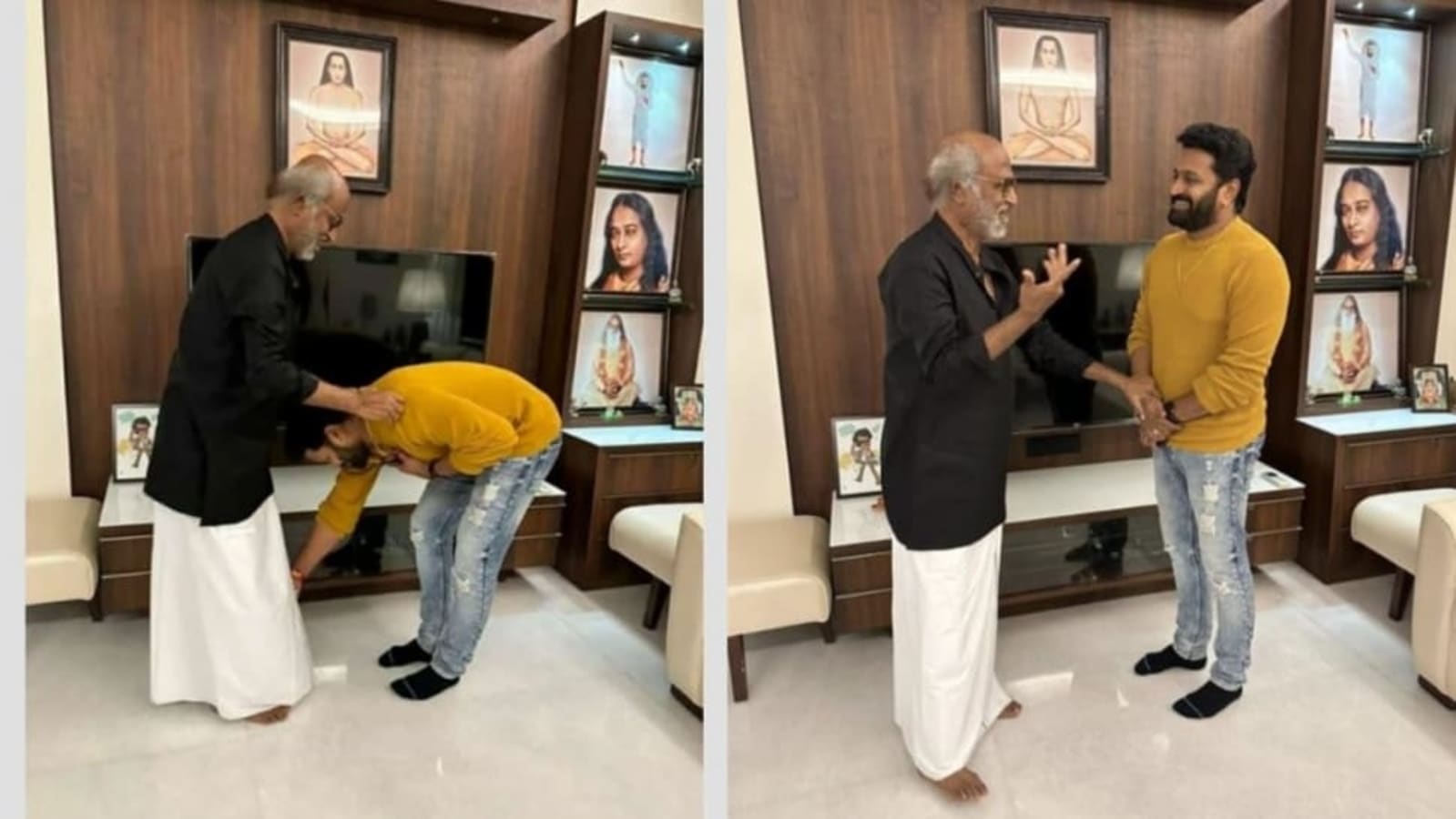 Kantara's Rishab Shetty takes Rajinikanth's blessings after meeting him, touches his feet. See pics