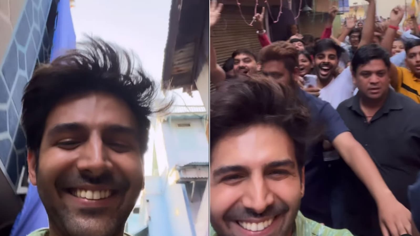 Fans throng Ahmedabad street to catch a glimpse of Kartik Aaryan, he reacts with a big smile