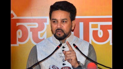 Union minister Anurag Thakur during a press conference in Shimla on Saturday. (Deepak Sansta/HT) Union minister Anurag Thakur during a press conference in Shimla on Saturday. (Deepak Sansta/HT)