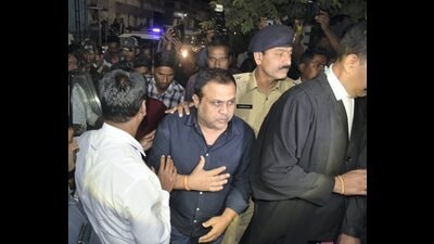 Nanda Kumar, accused in TRS MLAs poaching case, being produced before the Anti-Corruption Bureau (ACB) court judge G. Rajagopal at his residence in Hyderabad, Saturday. (PTI) Nanda Kumar, accused in TRS MLAs poaching case, being produced before the Anti-Corruption Bureau (ACB) court judge G. Rajagopal at his residence in Hyderabad, Saturday. (PTI)