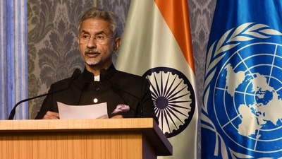 External Affairs Minister S Jaishankar speaks at the Special Meeting of the UN Security Council’s (UNSC) Counter-Terrorism Committee (CTC), at Hotel Taj Mahal Palace, in Mumbai on Friday. (ANI Photo) External Affairs Minister S Jaishankar speaks at the Special Meeting of the UN Security Council’s (UNSC) Counter-Terrorism Committee (CTC), at Hotel Taj Mahal Palace, in Mumbai on Friday. (ANI Photo)