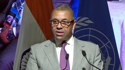 UK Foreign Secretary James Cleverly at the United Nations Security Council special meeting of the Counter-Terrorism Committee (CTC), in New Delhi on Saturday. (ANI Photo)