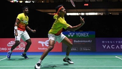 Chirag Shetty (R) and Satwiksairaj Rankireddy (L) of India Chirag Shetty (R) and Satwiksairaj Rankireddy (L) of India