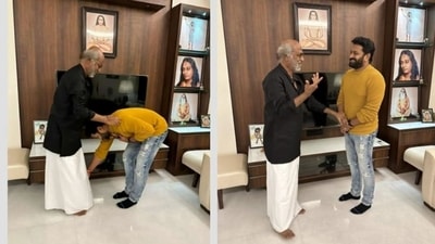 Rajinikanth hosted Rishab Shetty at his home recently. Rajinikanth hosted Rishab Shetty at his home recently.