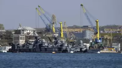 Russian Black Sea fleet ships are anchored in one of the bays of Sevastopol, Crimea Russian Black Sea fleet ships are anchored in one of the bays of Sevastopol, Crimea