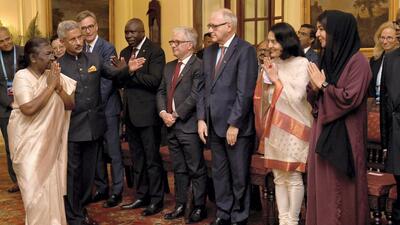 President Droupadi Murmu during a meeting with Heads of Delegations of the United Nations Security Council’s Counter Terrorism Committee, at Rashtrapati Bhavan in New Delhi. (PTI) President Droupadi Murmu during a meeting with Heads of Delegations of the United Nations Security Council’s Counter Terrorism Committee, at Rashtrapati Bhavan in New Delhi. (PTI)