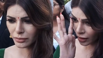 Sherlyn Chopra at Juhu Police station in Mumbai. (Viral Bhayani) ((Viral Bhayani)) Sherlyn Chopra at Juhu Police station in Mumbai. (Viral Bhayani) ((Viral Bhayani))