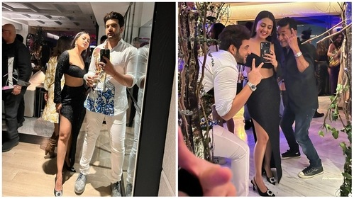 Tejasswi Prakash shared pictures with Karan Kundrra from Sussanne Khan's party. 