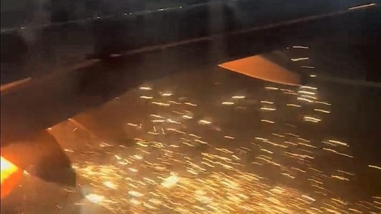 Sparks in the aircraft during take-off of a Bengaluru-bound IndiGo flight on Friday. (PTI)