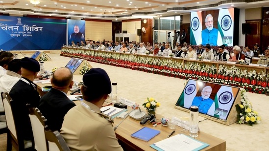 Union Home Minister Amit Shah addresses the Chintan Shivir of Home Ministers of states in Haryana, on Friday. (Amit Shah Twitter)