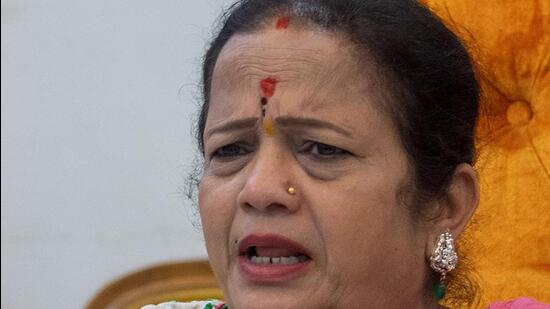 Pednekar, who has been a vocal critic of the Shinde-Fadnavis government, said that attempts were being made to frame her in a slum rehab scam case and that she would not go to the police station for questioning. (Pratik Chorge/HT PHOTO)